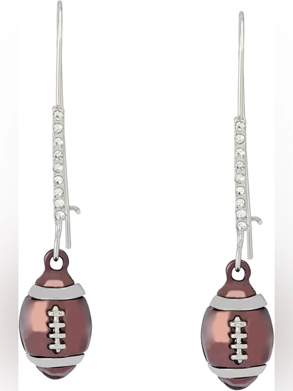 Betsey Johnson Brown Football Drop Earrings with Crystal Hooks